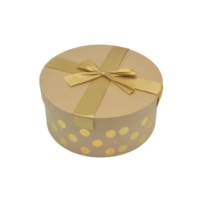 Boîte cadeau ronde carton avec noeud ruban à pois or ø25,3xH11,2 cm - Lot de 2 - Boites cloches