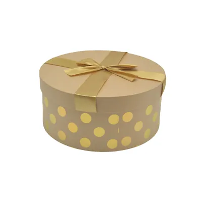 Boîte cadeau ronde carton avec noeud ruban à pois or ø25,3xH11,2 cm - Lot de 2 - Boites cloches-1
