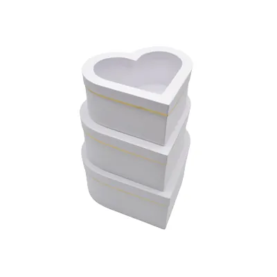 Boîtes cœur blanches liseré or à fenêtre 23,5x21,5x10 cm – Paquet de 2 - Boites cloches-1