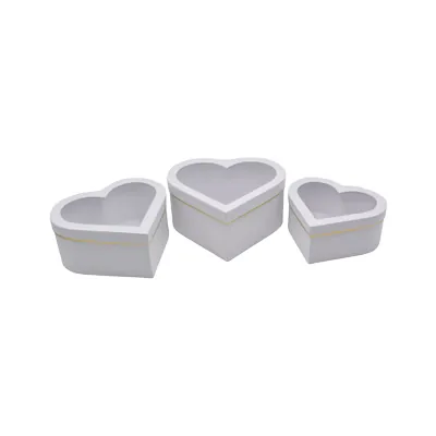 Boîte cœur en carton avec fenêtre, blanc avec liseré doré 28,5 x 26,3 x13 cm - Lot de 2 - Boites cloches-2