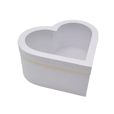 Boîte cœur en carton avec fenêtre, blanc avec liseré doré 28,5 x 26,3 x13 cm - Lot de 2 - Boites cloches