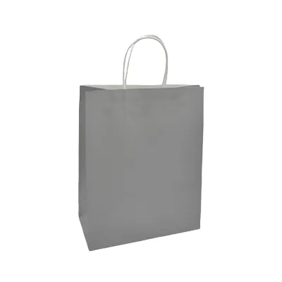Sac kraft gris poignées torsadées 24x12x31cm – Paquet de 50 - Sacs kraft couleur poignées torsadées