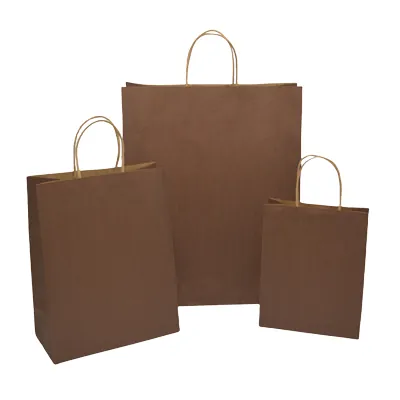 Sac kraft chocolat poignées torsadées brunes 24+12x31 cm – Paquet de 50 - Sacs kraft couleur poignées torsadées-1