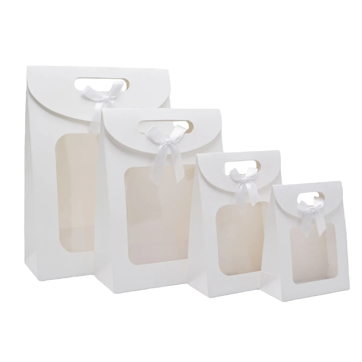 Pochette cadeau blanche à velcro avec fenêtre 12 x 6 x 16 cm - Lot de 20 - Pochettes cadeaux luxe-1