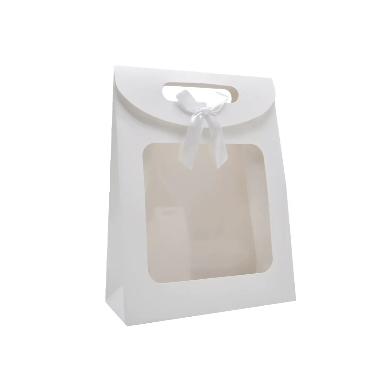 Pochette cadeau blanche à velcro avec fenêtre 19 x 9 x 26 cm - Lot de 20 - Pochettes cadeaux luxe
