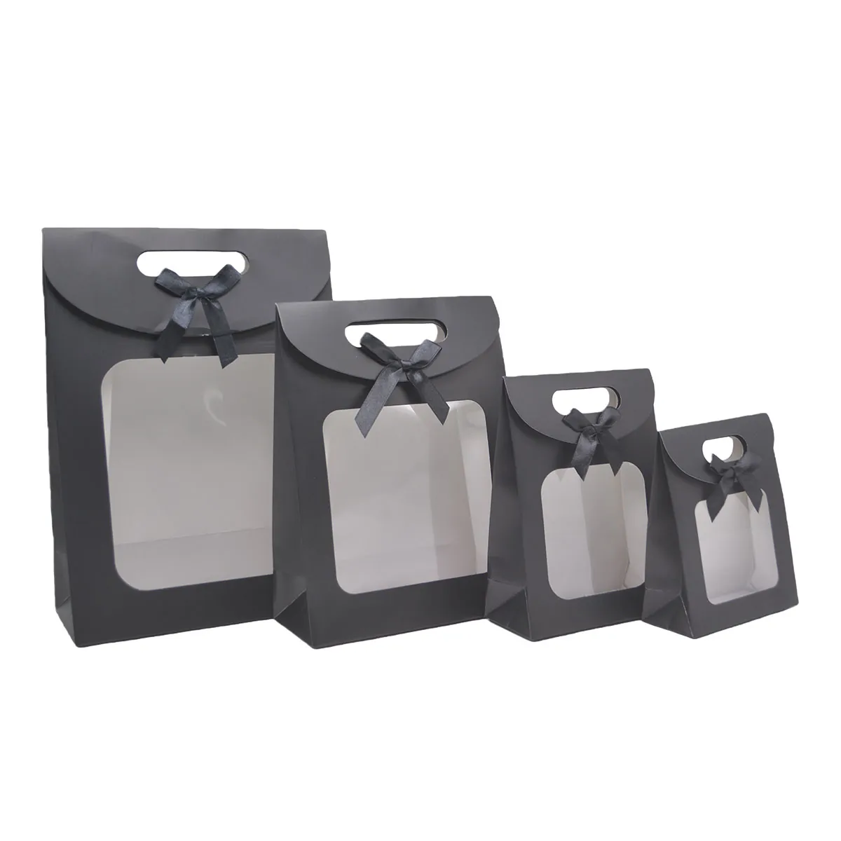 Pochette cadeau noire à velcro avec fenêtre 19 x 9 x 26 cm - Lot de 20 - Pochettes cadeaux luxe-1