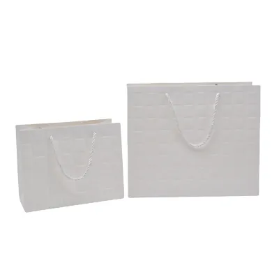 Sacs pelliculés blancs embossés tressés poignées cordelette 23+10x18cm 210g/m² - Paquet de 20 - Sacs pelliculés à motifs-1