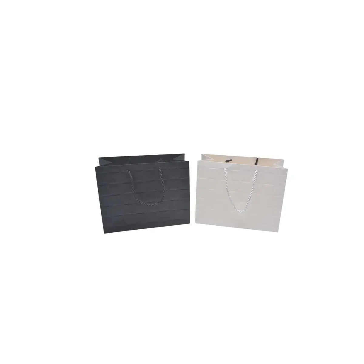 Sacs pelliculés blancs embossés tressés poignées cordelette 23+10x18cm 210g/m² - Paquet de 20 - Sacs pelliculés à motifs-2