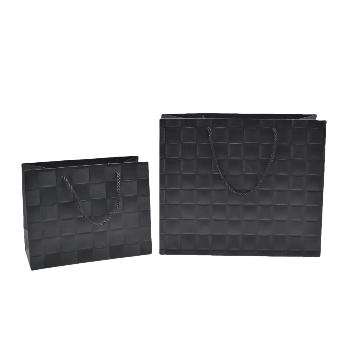 Sacs pelliculés noirs embossés tressés poignées cordelette 23+10x18 cm 210g/m² – Paquet de 20 - Sacs pelliculés à motifs-1