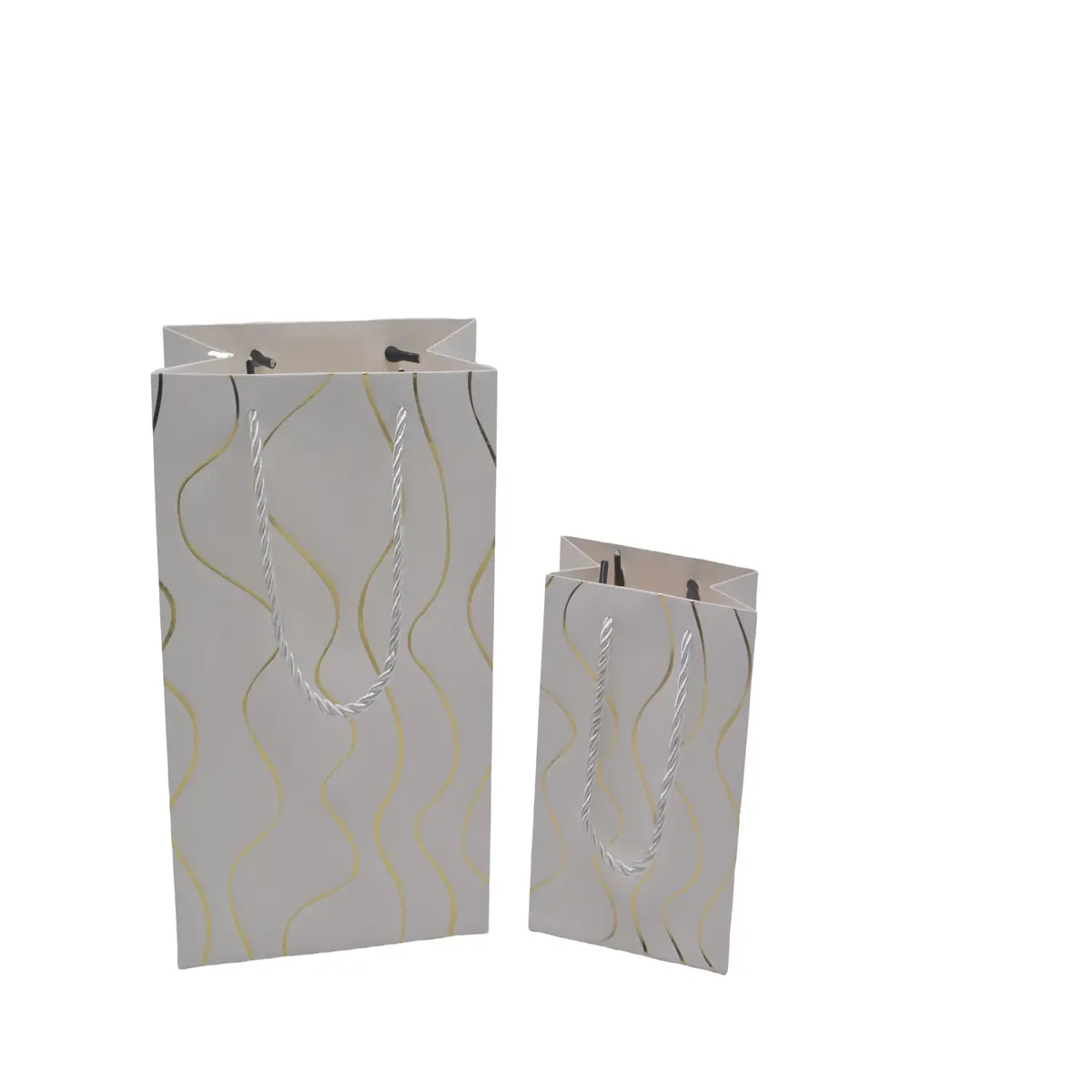 Sacs pelliculés blancs embossés vagues or poignées cordelette 12+7x15 cm 210g/m² – Paquet de 20 - Sacs pelliculés à motifs-1