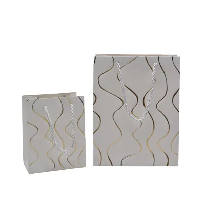 Sacs pelliculés blancs embossés vagues or poignées cordelette 12+7x15 cm 210g/m² – Paquet de 20 - Sacs pelliculés à motifs-1