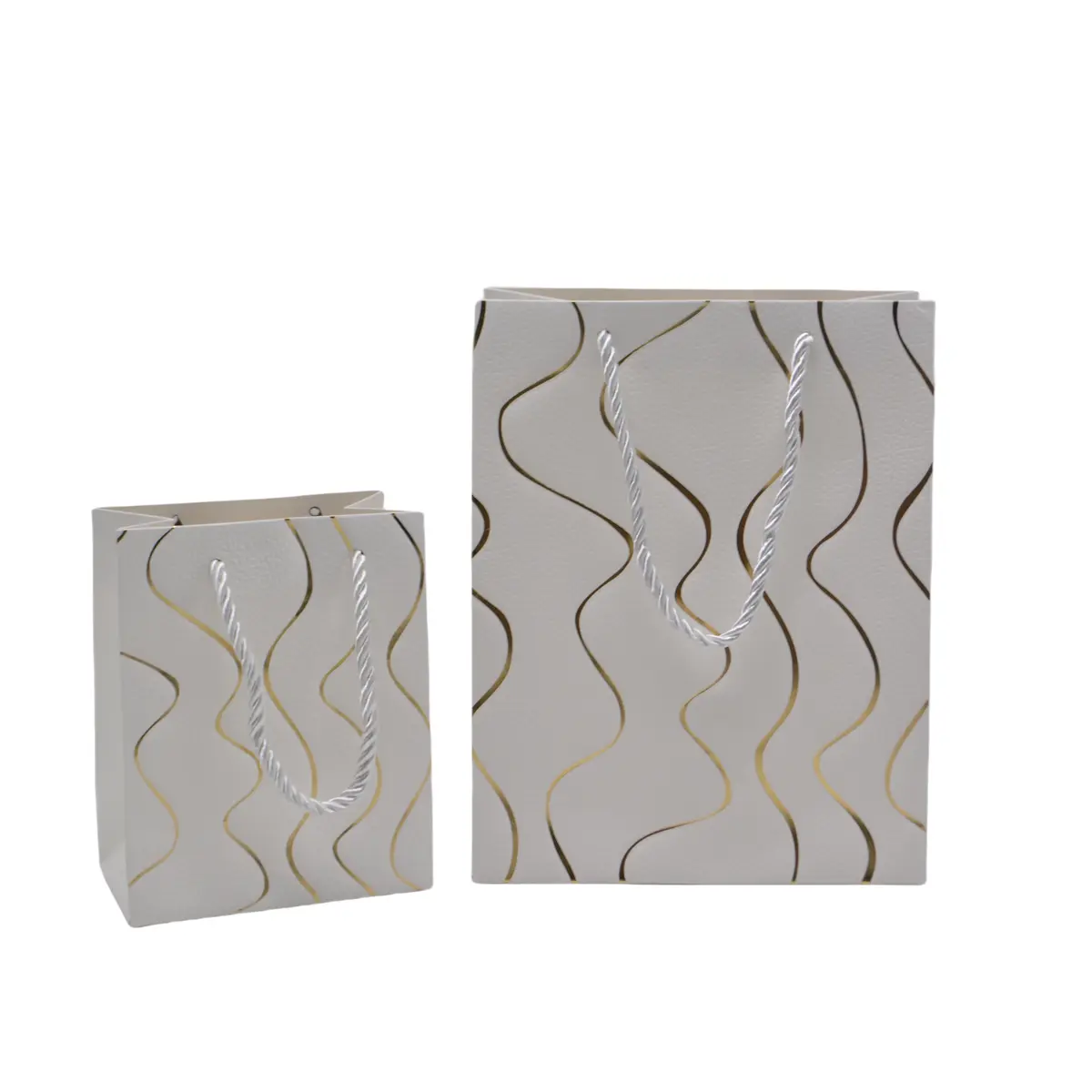 Sacs pelliculés blancs embossés vagues or poignées cordelette 12+7x15 cm 210g/m² – Paquet de 20 - Sacs pelliculés à motifs-2