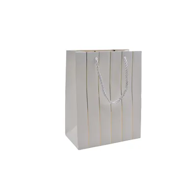 Sacs pelliculés blancs embossés lignes or poignées cordelette 12+7x15 cm 210g/m² – Paquet de 20 - Sacs pelliculés à motifs