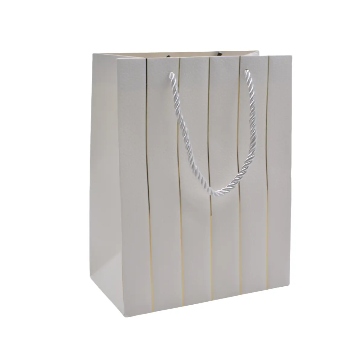 Sacs pelliculés blancs embossés lignes or poignées cordelette 18+10x23 cm 210g/m² – Paquet de 20 - Sacs pelliculés à motifs