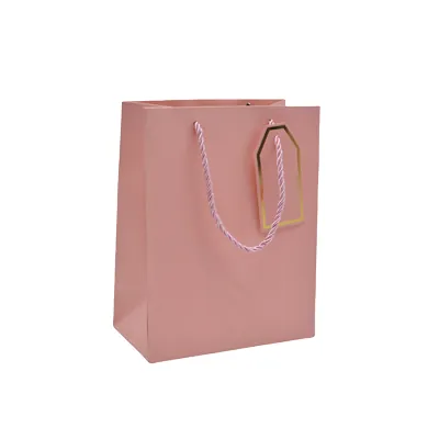 Sacs pelliculés rose mat poignées cordelette 12+7x15 cm 210g/m² – Paquet de 20 - Sacs pelliculés poignées cordelette