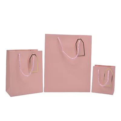 Sac pelliculé rose mat poignées cordelettes 26+12x32 cm 210g/m² – Paquet de 20 - Sacs pelliculés poignées cordelette-1