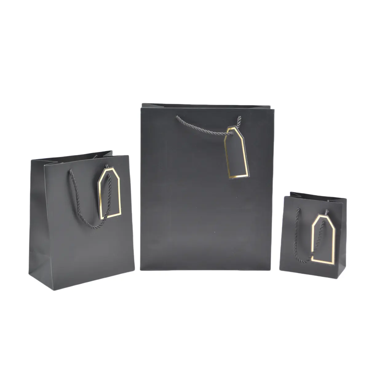 Sac pelliculé noir mat poignées cordelettes 12+7x15 cm 210g/m² – Paquet de 20 - Sacs pelliculés poignées cordelette-1