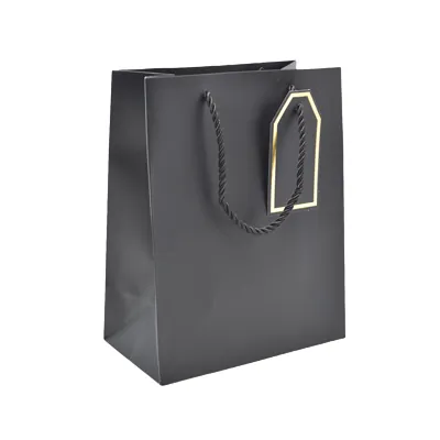 Sac pelliculé noir mat poignées cordelettes 26+12x32 cm 210g/m² – Paquet de 20 - Sacs pelliculés poignées cordelette