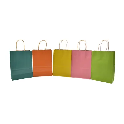 Sac kraft jaune foncé poignées torsadées brunes 16x8x22cm – Paquet de 100 - Sacs kraft couleur poignées torsadées-1
