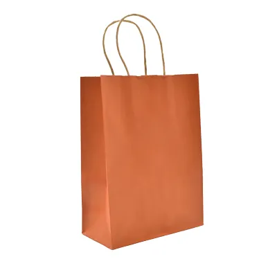 Sacs kraft orange poignées torsadées brunes 22x11x27cm – Paquet de 100 - Sacs kraft couleur poignées torsadées