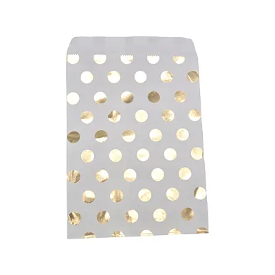 Pochettes cadeaux kraft blanc pois or dorure à chaud 16 x 23,5 cm 50 g/m²  - Paquet de 100 - Pochettes cadeaux à motifs