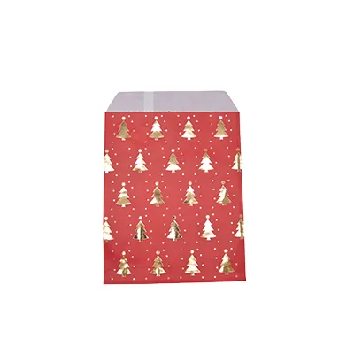 Pochettes cadeaux kraft rouge sapins or dorure à chaud 13 x 18 cm 50 g/m² - Spécial Noël - Paquet de 100 - Pochettes cadeaux à motifs-1