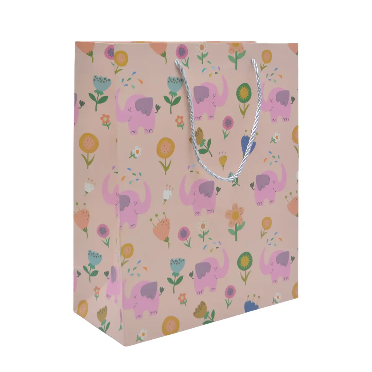 Sac papier motif éléphants 26x12x32 cm – Paquet de 20 - Sacs pelliculés à motifs-1