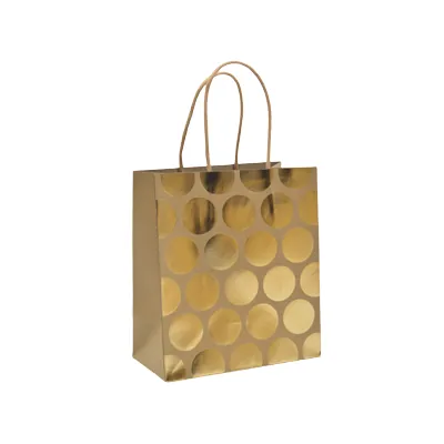 Sac cadeau kraft à pois dorés poignées torsadées 15x8x17 cm – Paquet de 20 - Sacs kraft à motifs