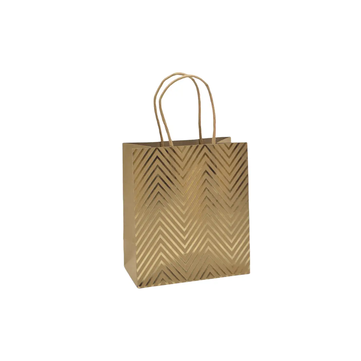 Sac cadeau kraft à chevrons dorés poignées torsadées 15x8x17 cm – Paquet de 20 - Sacs kraft à motifs