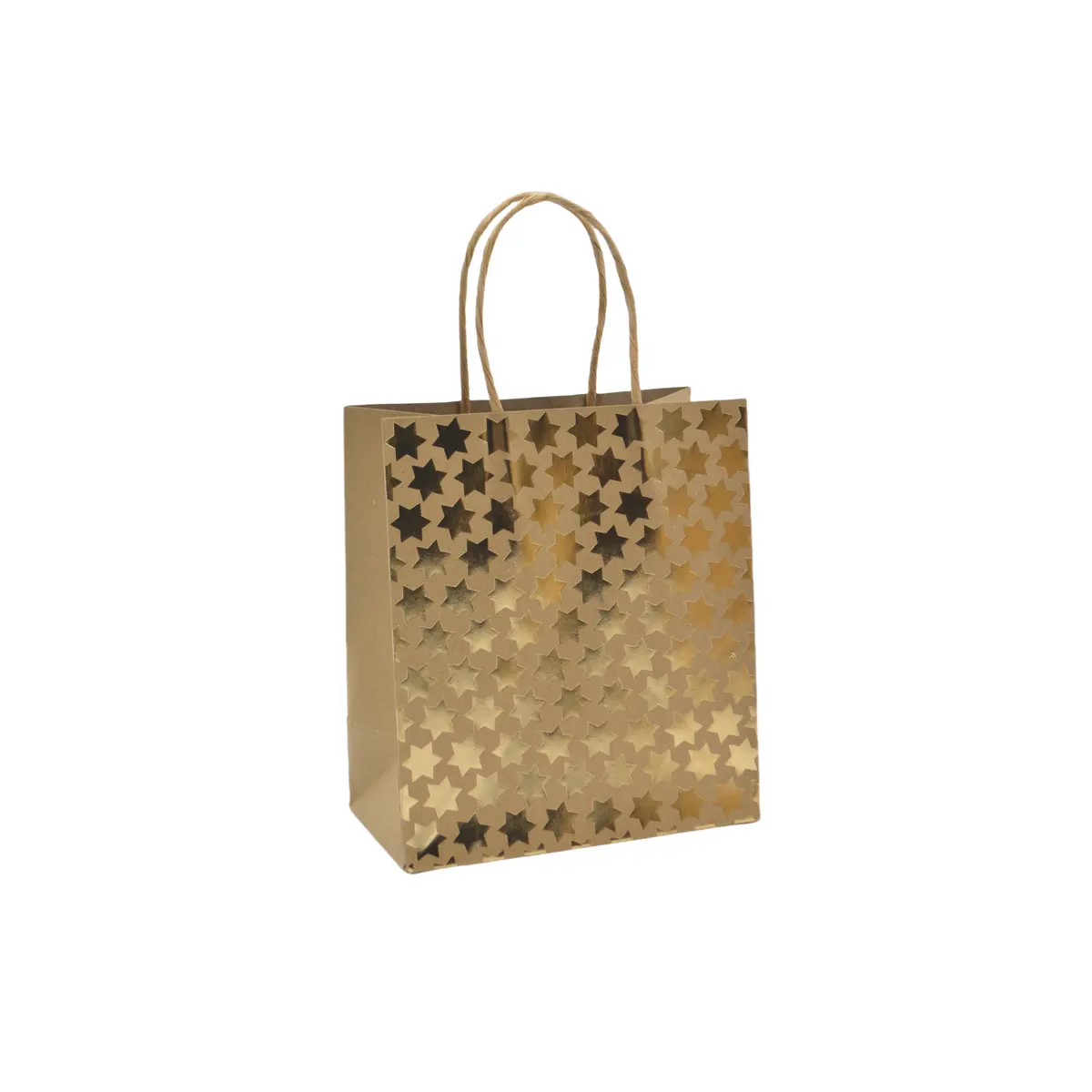 Sac cadeau kraft à étoiles dorées poignées torsadées 15x8x17 cm – Paquet de 20 - Sacs kraft à motifs