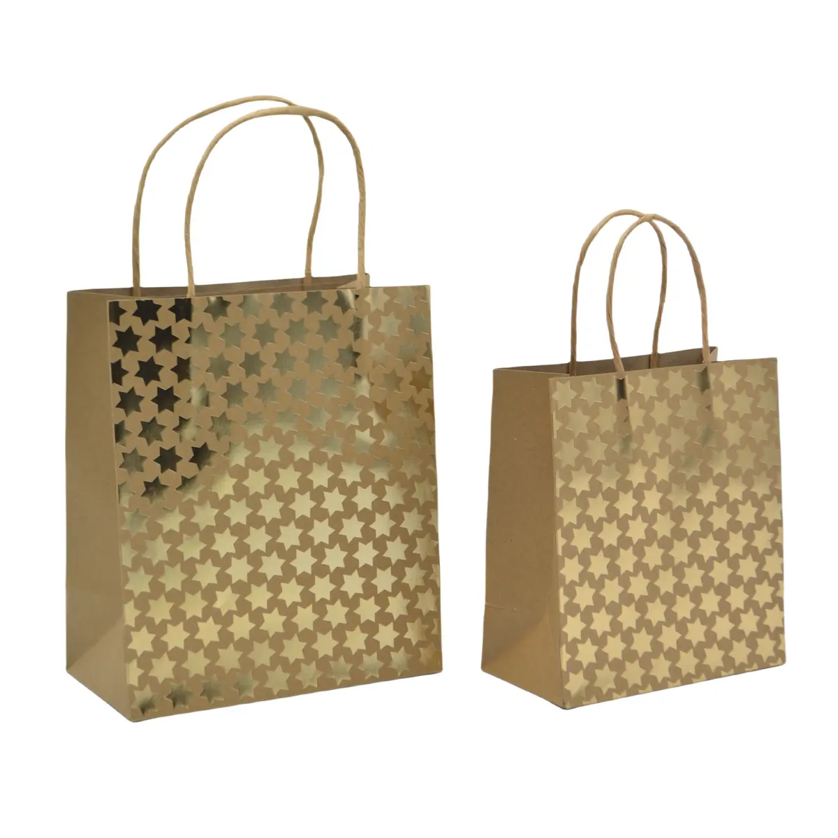 Sac cadeau kraft à étoiles dorées poignées torsadées 15x8x17 cm – Paquet de 20 - Sacs kraft à motifs-1