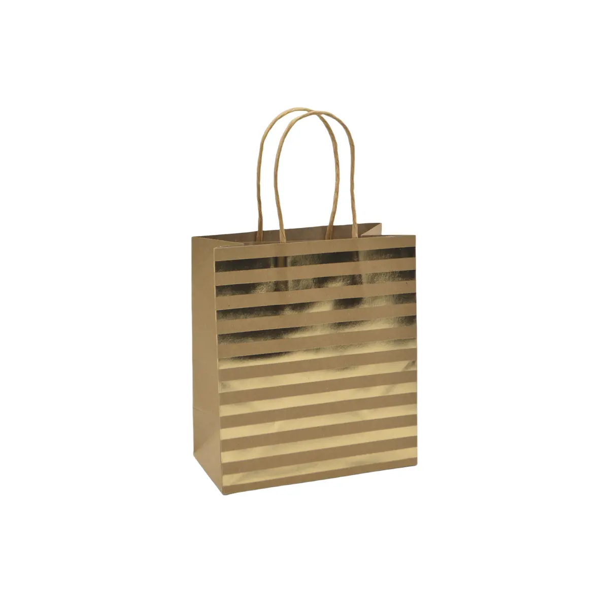 Sac cadeau kraft à rayures dorées poignées torsadées 15x8x17 cm – Paquet de 20 - Sacs kraft à motifs