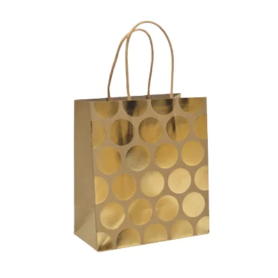 Sac cadeau kraft à pois dorés poignées torsadées 18x10x21 cm – Paquet de 20 - Sacs kraft à motifs