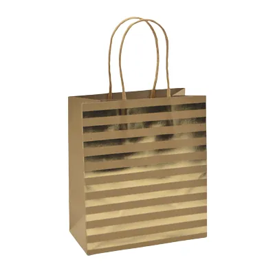 Sac cadeau kraft à rayures dorées poignées torsadées 18x10x21 cm – Paquet de 20 - Sacs kraft à motifs