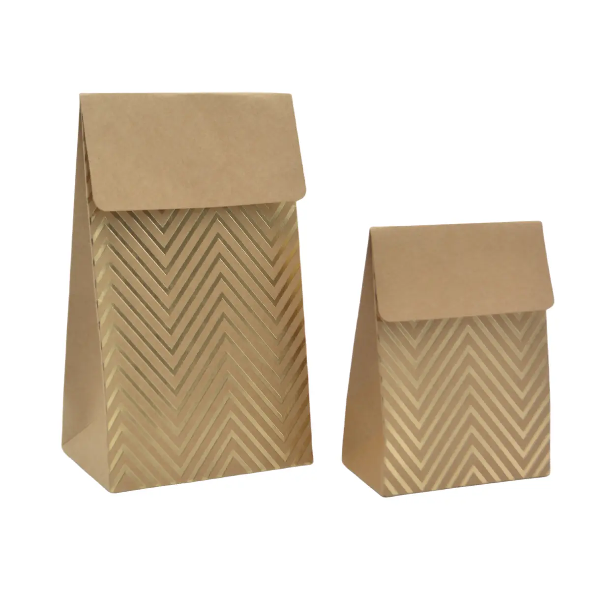Pochette cadeau papier kraft à rabat motif chevrons dorés 8x4,5x11 cm – Sachet cadeau - Paquet de 20 - Pochettes cadeaux luxe-1