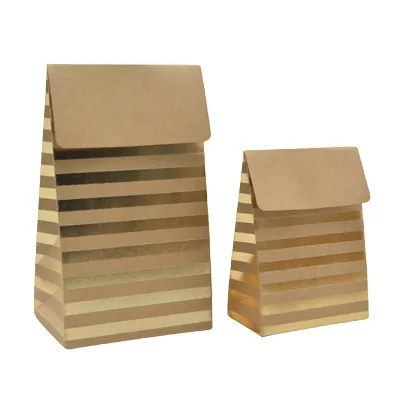 Pochette cadeau papier kraft à rabat motif rayures dorées 9,5x6,5x16,2 cm – Sachet cadeau - Paquet de 20 - Pochettes cadeaux luxe-1