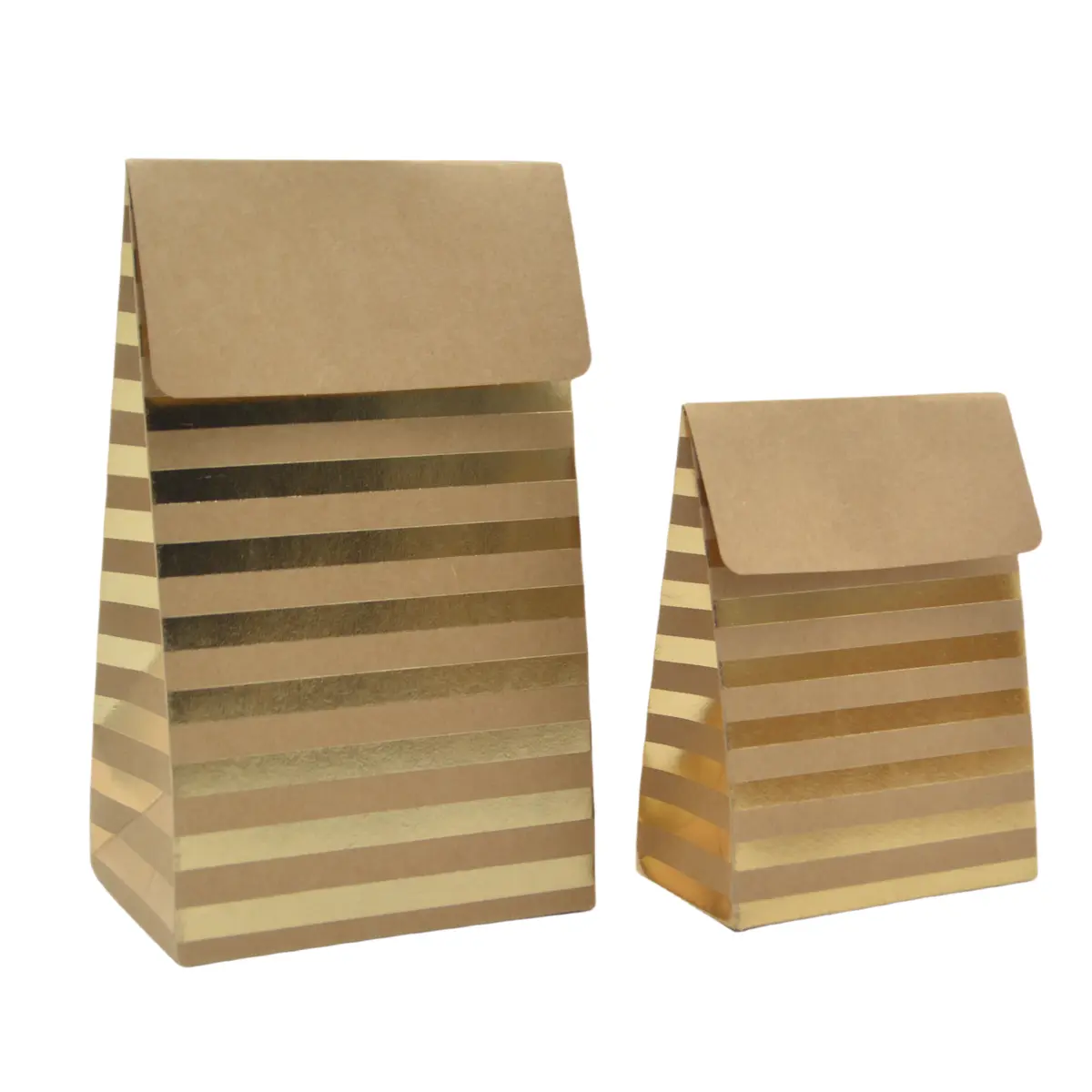 Pochette cadeau papier kraft à rabat motif rayures dorées 8x4,5x11 cm – Sachet cadeau - Paquet de 20 - Pochettes cadeaux luxe-1