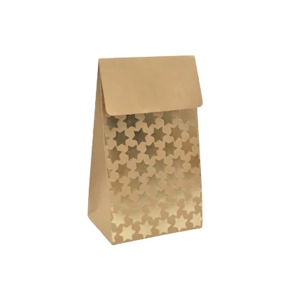 Pochette cadeau papier kraft à rabat motif étoiles dorées 8x4,5x11 cm – Sachet cadeau - Paquet de 20 - Pochettes cadeaux luxe
