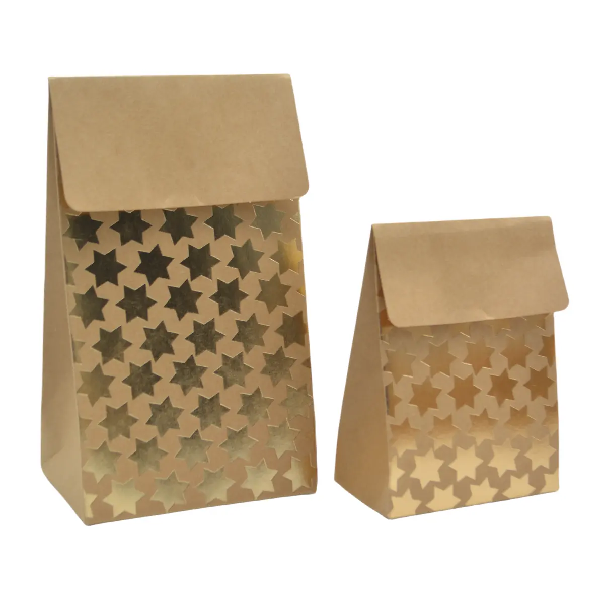 Pochette cadeau papier kraft à rabat motif étoiles dorées 8x4,5x11 cm – Sachet cadeau - Paquet de 20 - Pochettes cadeaux luxe-1