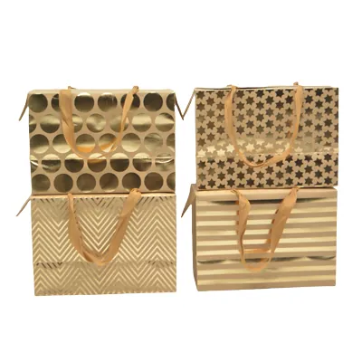 Boîte cadeau carton à poignées et chevrons or 23x11x16 cm - Valisette carton – Lot de 10 - Boites carton avec poignée-2