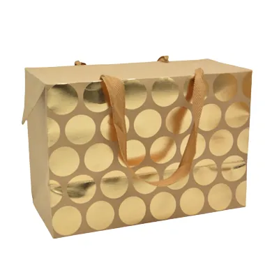 Boîte cadeau carton à poignées et pois or 23x11x16 cm - Valisette carton – Lot de 10 - Boites carton avec poignée-1