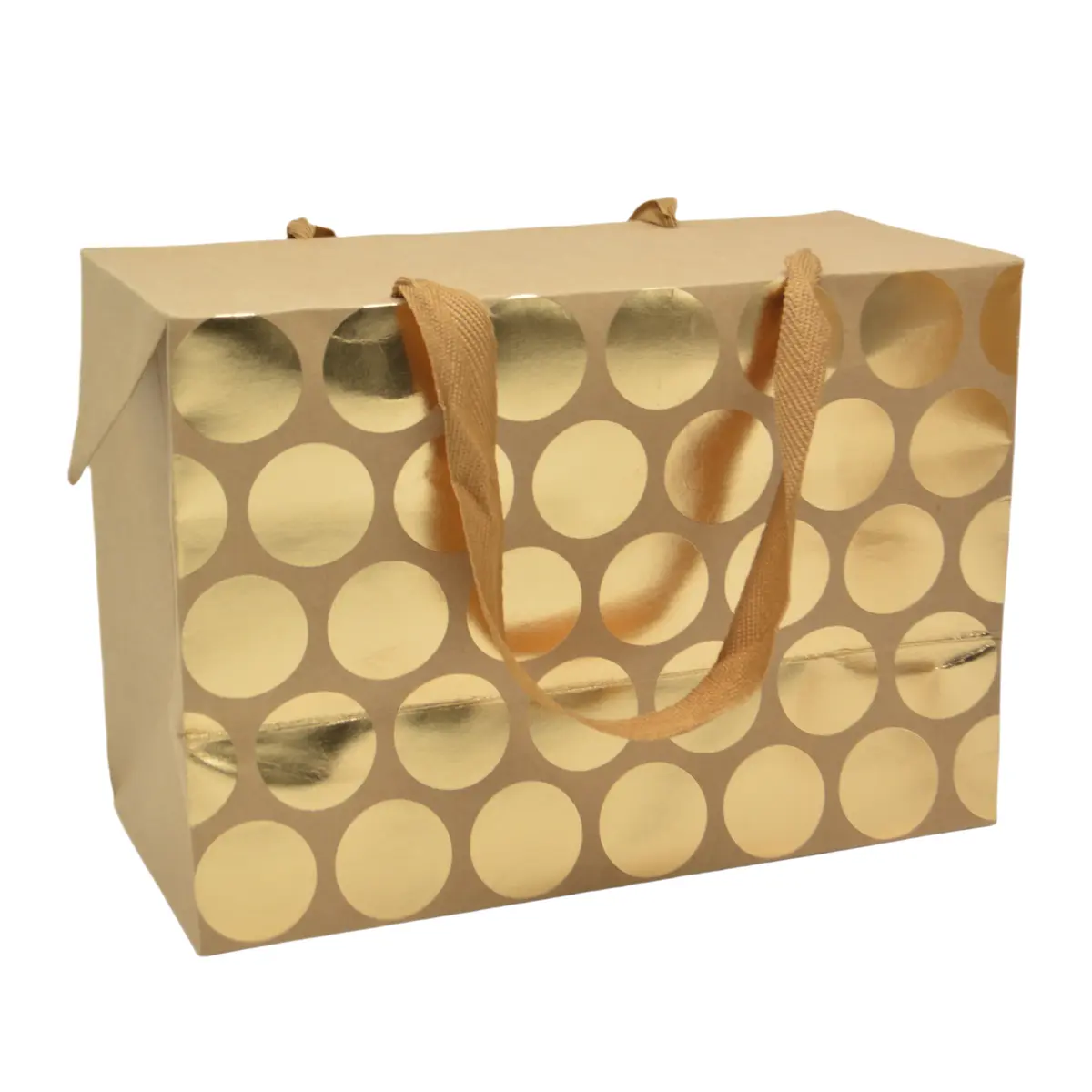 Boîte cadeau carton à poignées et pois or 23x11x16 cm - Valisette carton – Lot de 10 - Boites carton avec poignée-1
