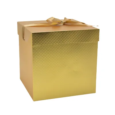 Boîte cadeau carrée gaufrée or avec nœud satin 22 x 22 x 22 cm – Lot de 5 - Boites cloches