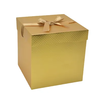 Boîte cadeau carrée gaufrée or avec nœud satin 22 x 22 x 22 cm – Lot de 5 - Boites cloches-1