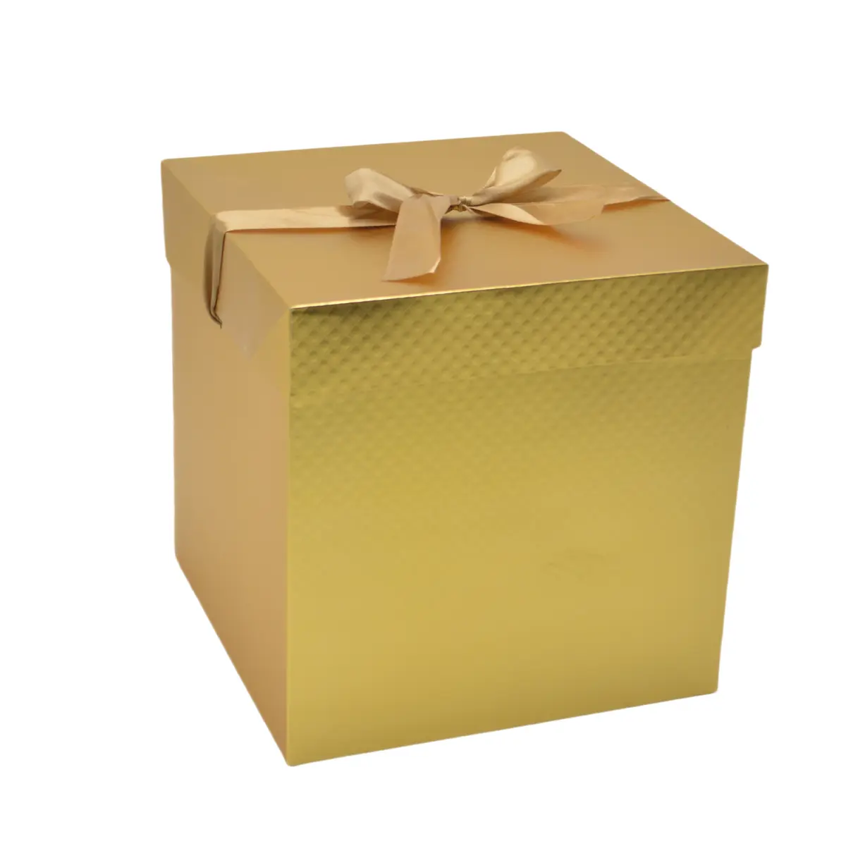 Boîte cadeau carrée gaufrée or avec nœud satin 22 x 22 x 22 cm – Lot de 5 - Boites cloches-1