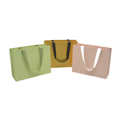 Sacs pelliculés unis rose pastel à poignées ruban – 32 x 11 x 25 cm – paquet de 10 - Sacs pelliculés unis, poignées ruban-1