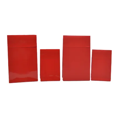 Pochette cadeau pelliculée rouge mat à rabat adhésif 10 x 4,5 x 16 cm – Paquet de 50 - Pochettes cadeaux luxe-1