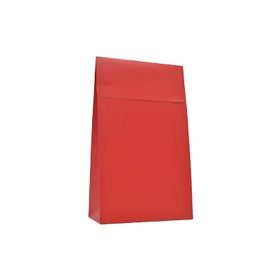 Pochette cadeau pelliculée rouge mat à rabat adhésif 10 x 4,5 x 16 cm – Paquet de 50 - Pochettes cadeaux luxe