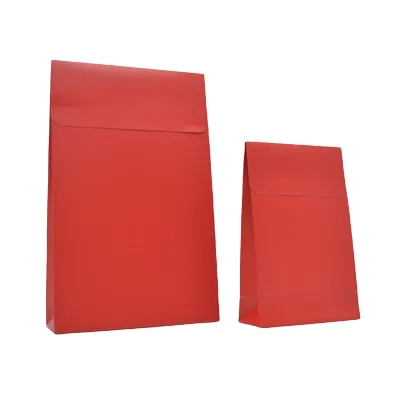 Pochette cadeau pelliculée rouge mat à rabat adhésif 14 x 5,5 x 23 cm – Paquet de 50 - Pochettes cadeaux luxe-2