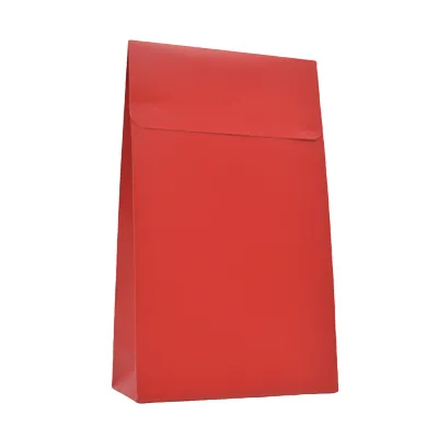 Pochette cadeau pelliculée rouge mat à rabat adhésif 14 x 5,5 x 23 cm – Paquet de 50 - Pochettes cadeaux luxe